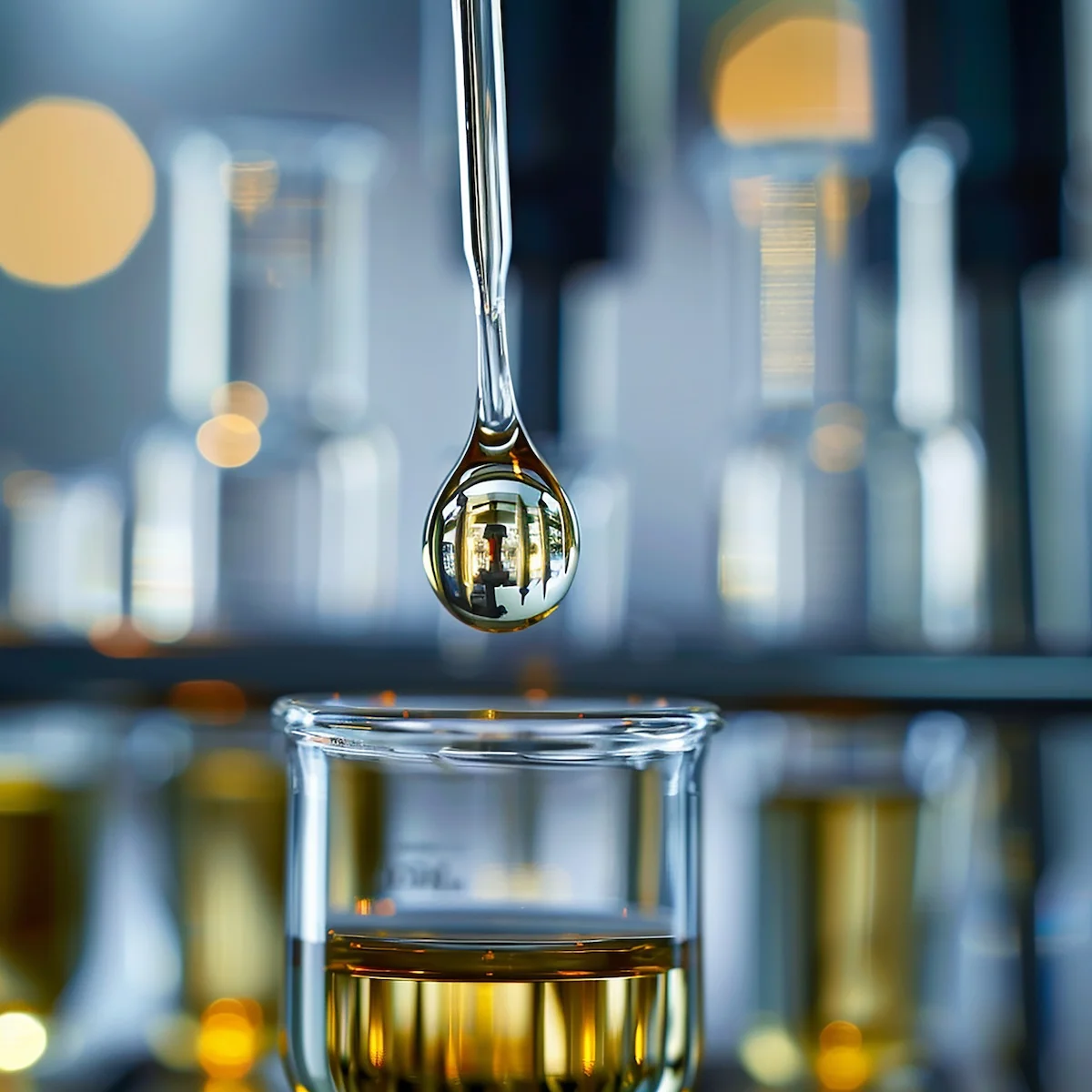 beaker glass with liquid being poured into it